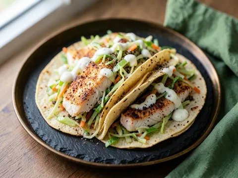 Zesty Fish Tacos with Lime Slaw, ready to serve
