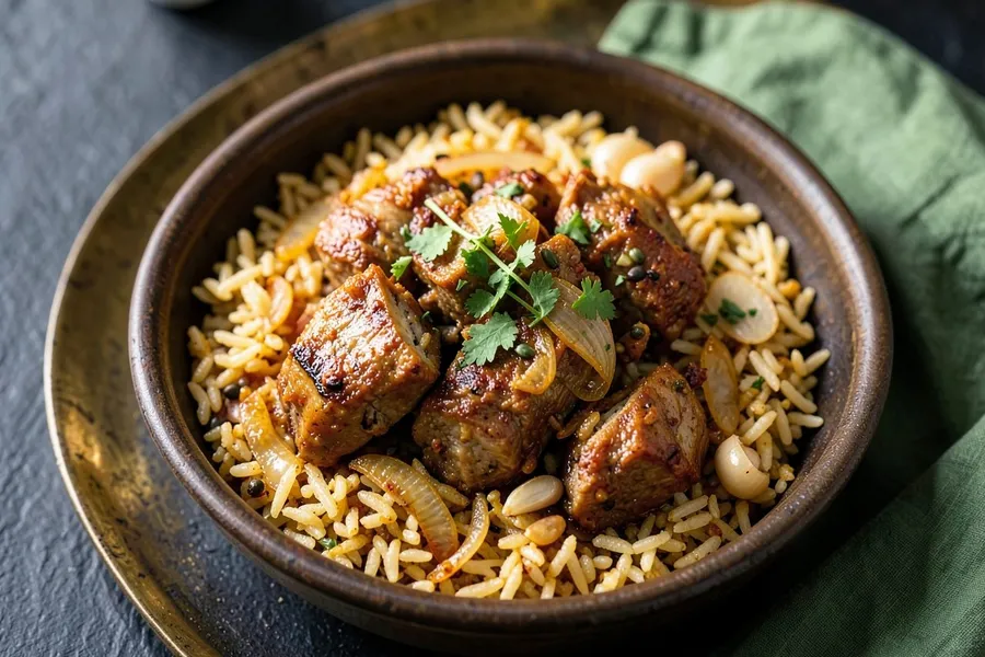 Mutton Yakhni Pulao (Home-Style), ready to serve