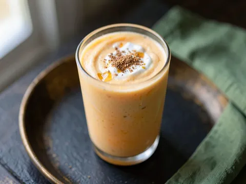 Mango Lassi with Cardamom, served in a glass