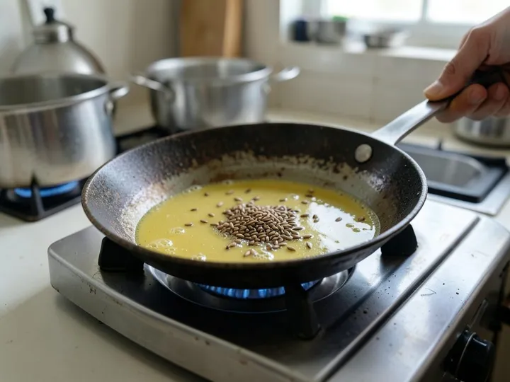 Step 1 of Punjabi Chicken Curry (Dhaba Style): Heat the ghee in a heavy pot or kadhai over medium heat