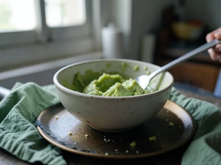 Step 2 of Avocado Egg Toast: Mash the avocado in a bowl with the lemon juice and half of the salt