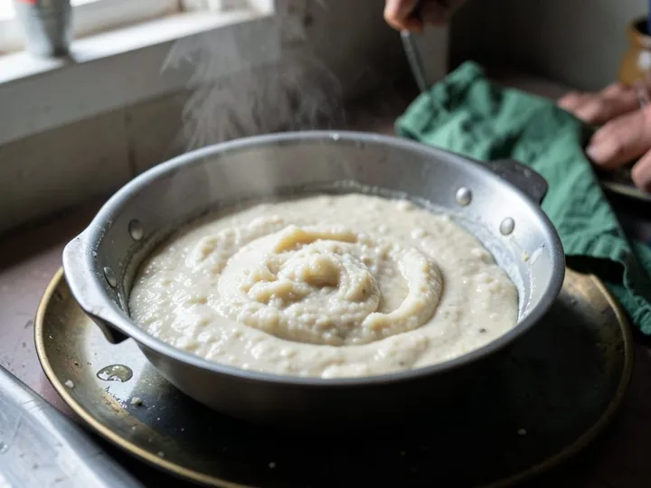 Step 2 of Idli with Coconut Chutney (Fermented Rice Cakes): Drain the urad and fenugreek