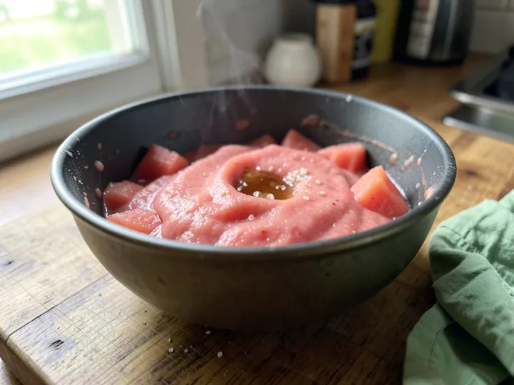 Step 3 of Watermelon Mint Mocktail: Blend the watermelon with the lime juice