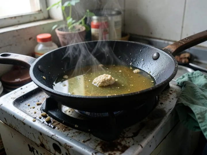 Step 3 of Crispy Onion Pakoras (Pyaaz Pakora): Pour the oil into a kadhai or heavy pan