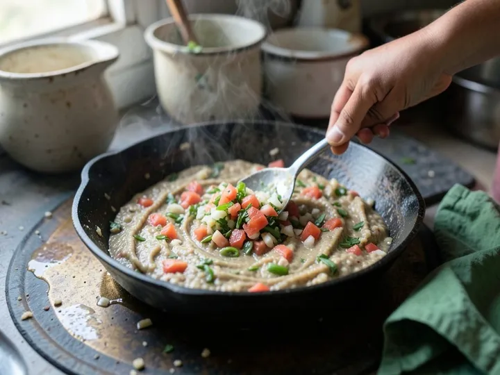 Step 4 of Besan Chilla (Savoury Gram Flour Pancakes): Stir the onion
