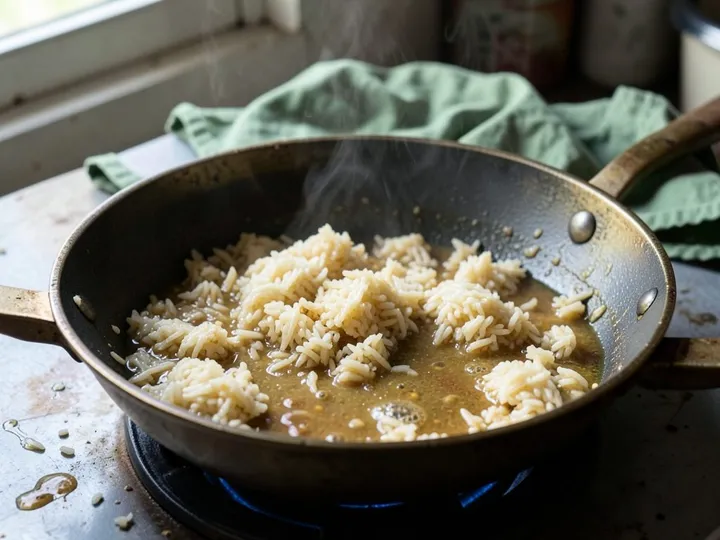 Step 6 of Mutton Yakhni Pulao (Home-Style): Add the drained rice and stir gently for 1 minute to coat the grains in ghee